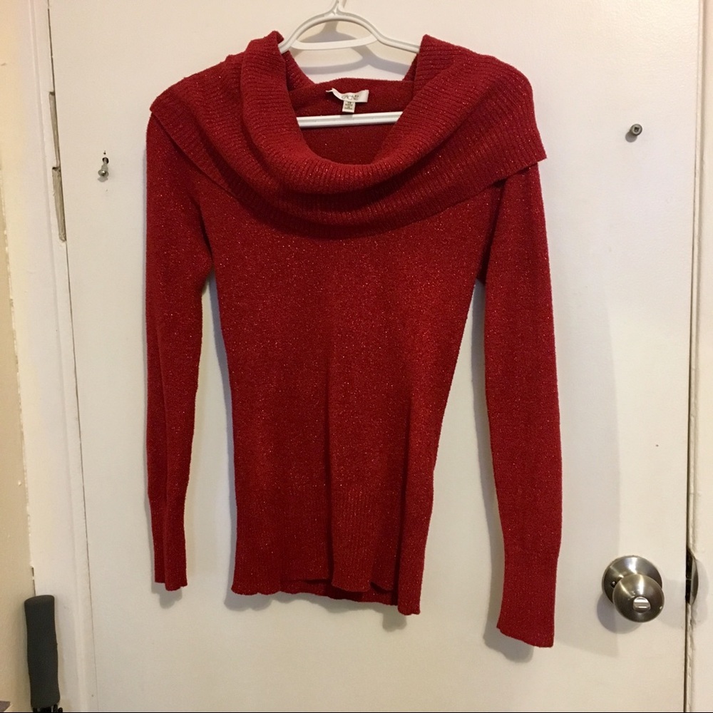 Oversize Collar Red Glitter Sweater